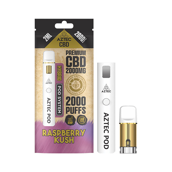 CBD Vape Pod Kit | Raspberry Kush | Hybrid | Aztec 2000mg | Starter Kit