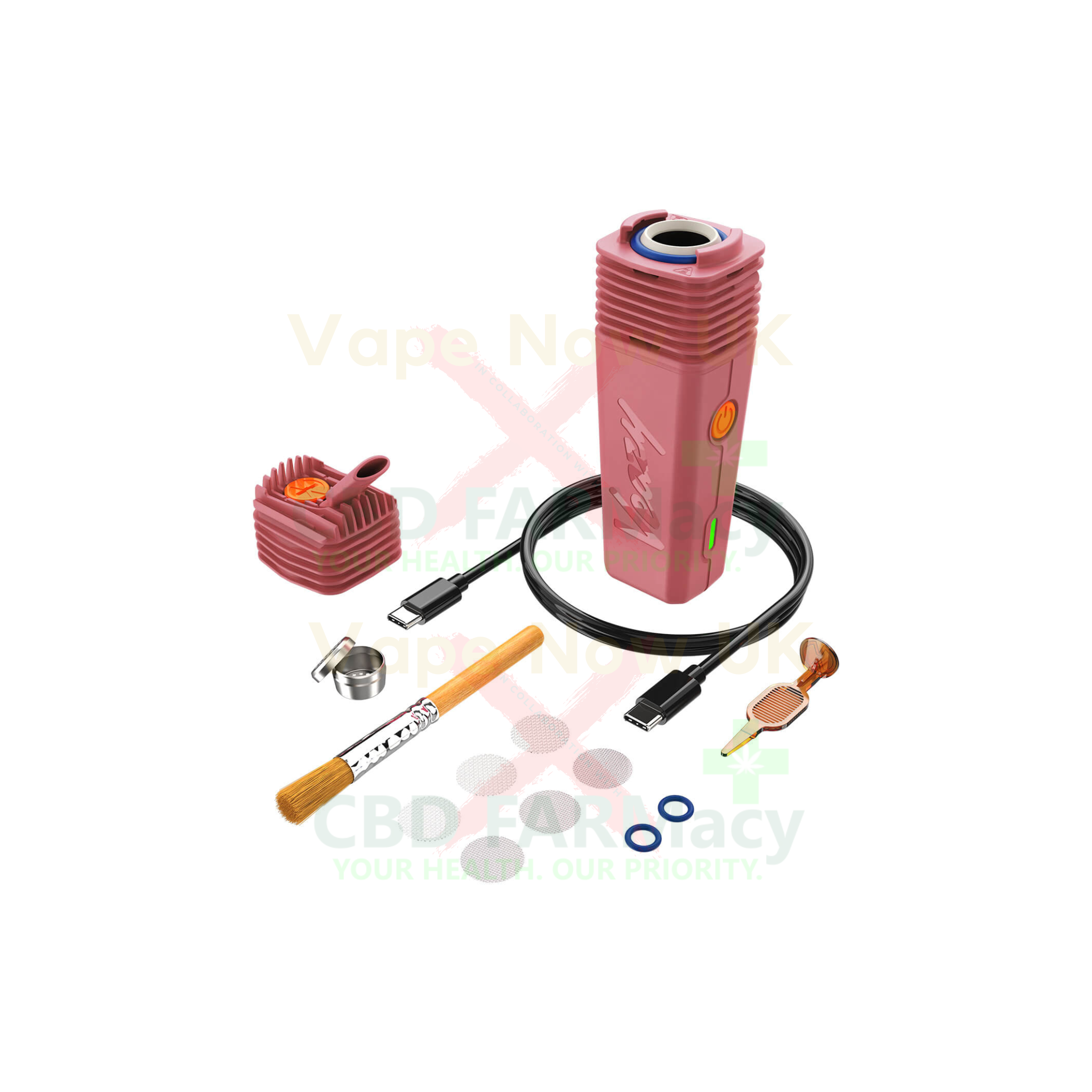 Hand holding Veazy vaporizer to show compact size and ergonomic shape Pink