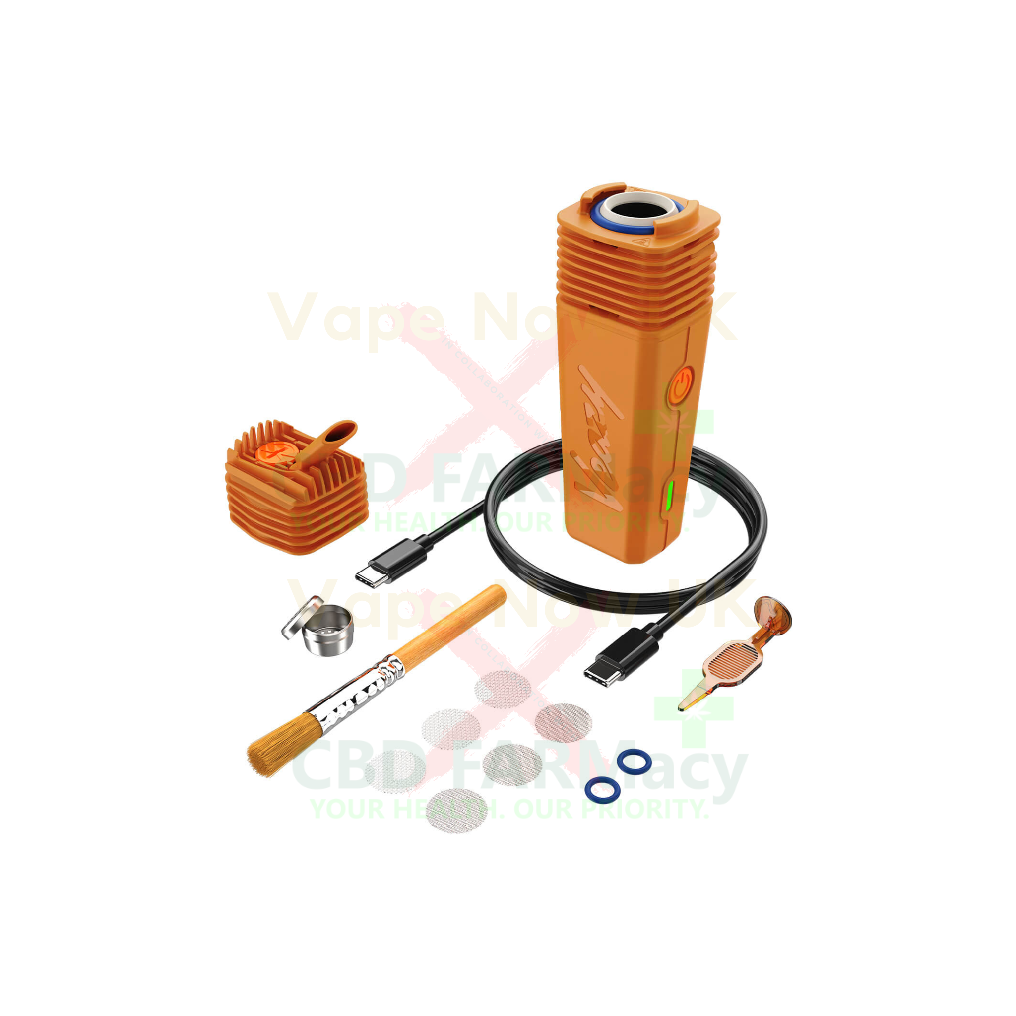 Veazy travel setup: carry case, USB-C cable and device ready to go