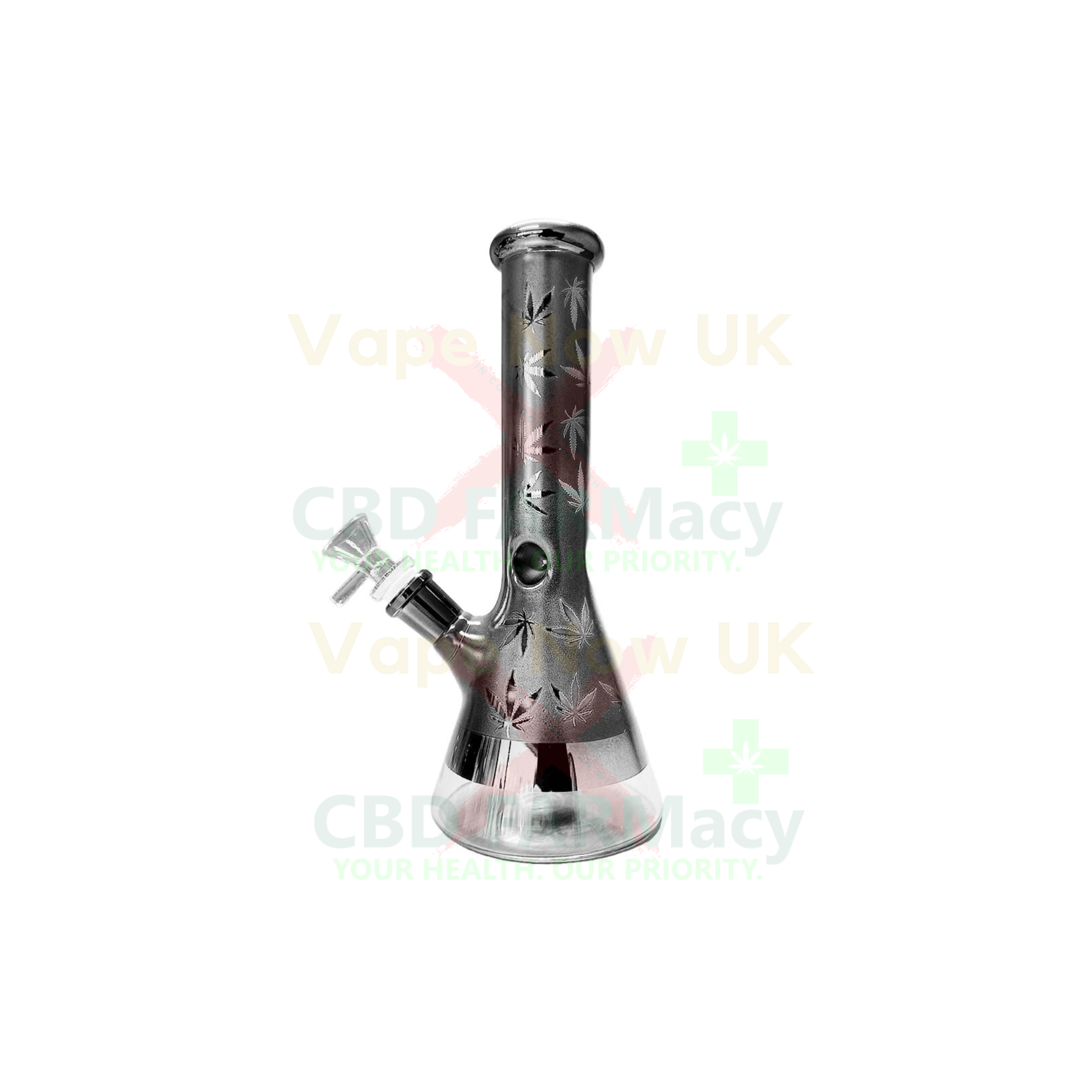 Glass Bong (Borosilicate) | Weed-Leaf Motif Grey | 25cm | by Black Sheep