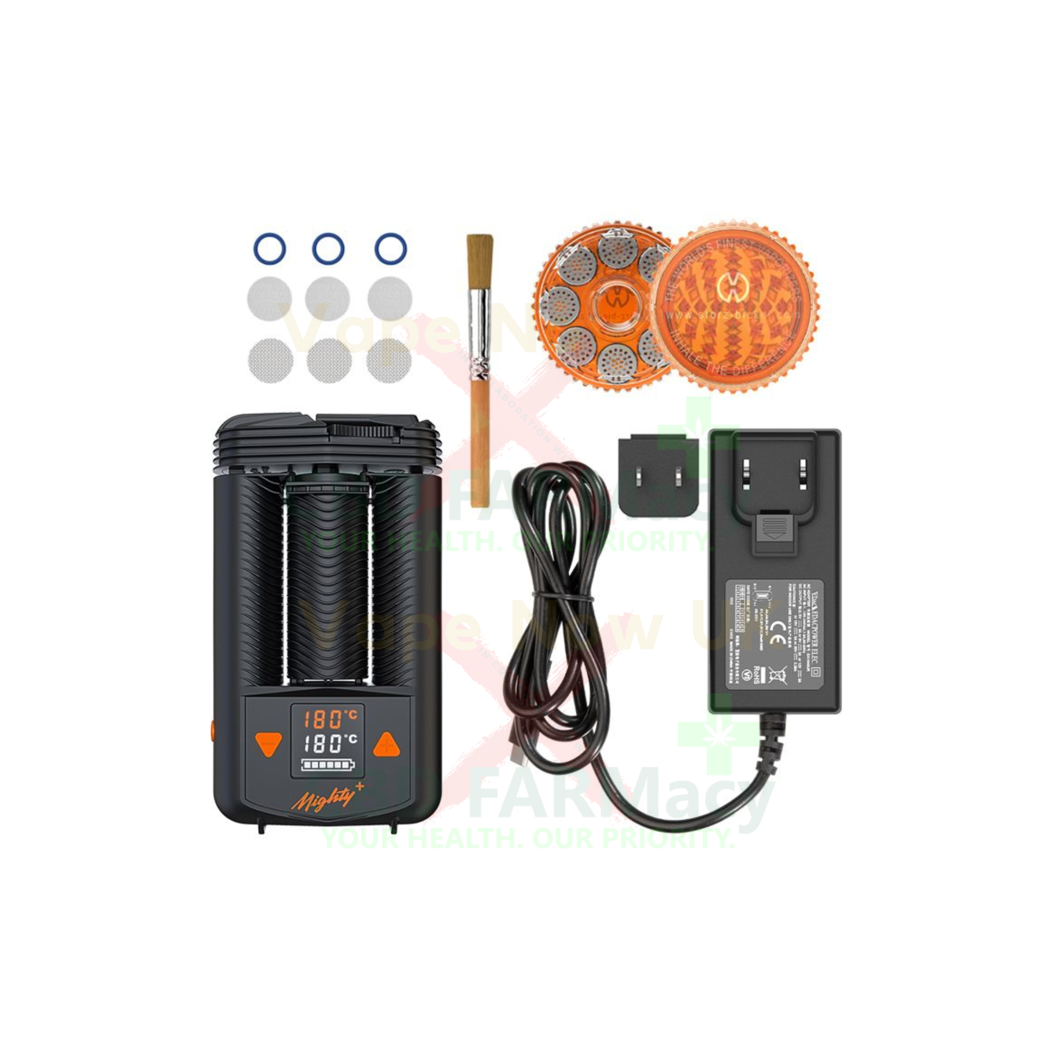 “MIGHTY+ MEDIC with dosing capsule beside ceramic-coated chamber