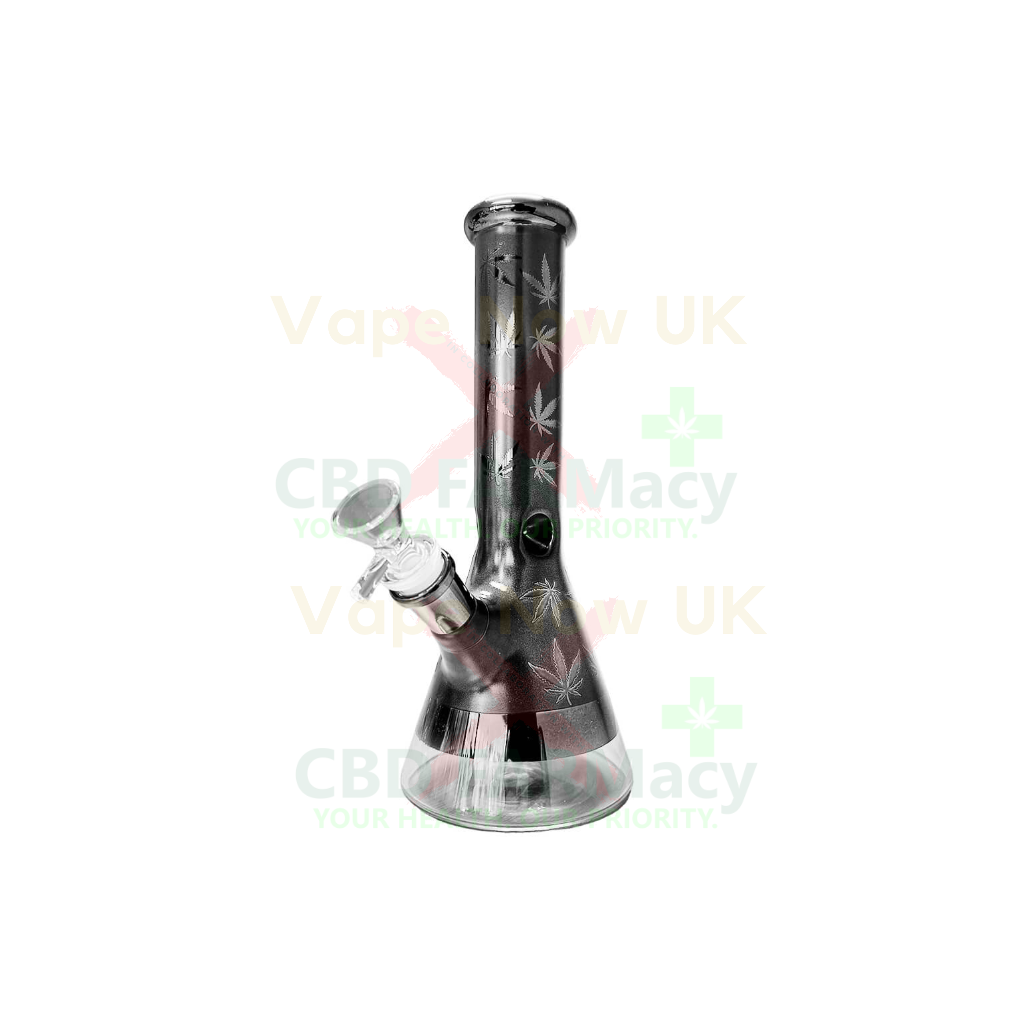 Glass Bong (Borosilicate) | Weed-Leaf Motif Grey | 25cm | by Black Sheep